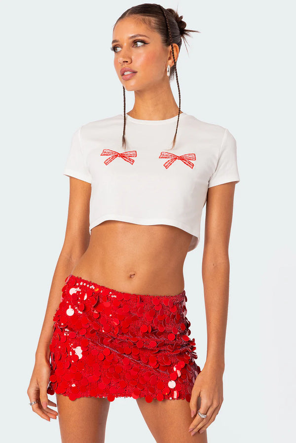 BOWIE EMBROIDERED CROPPED T SHIRT 2010