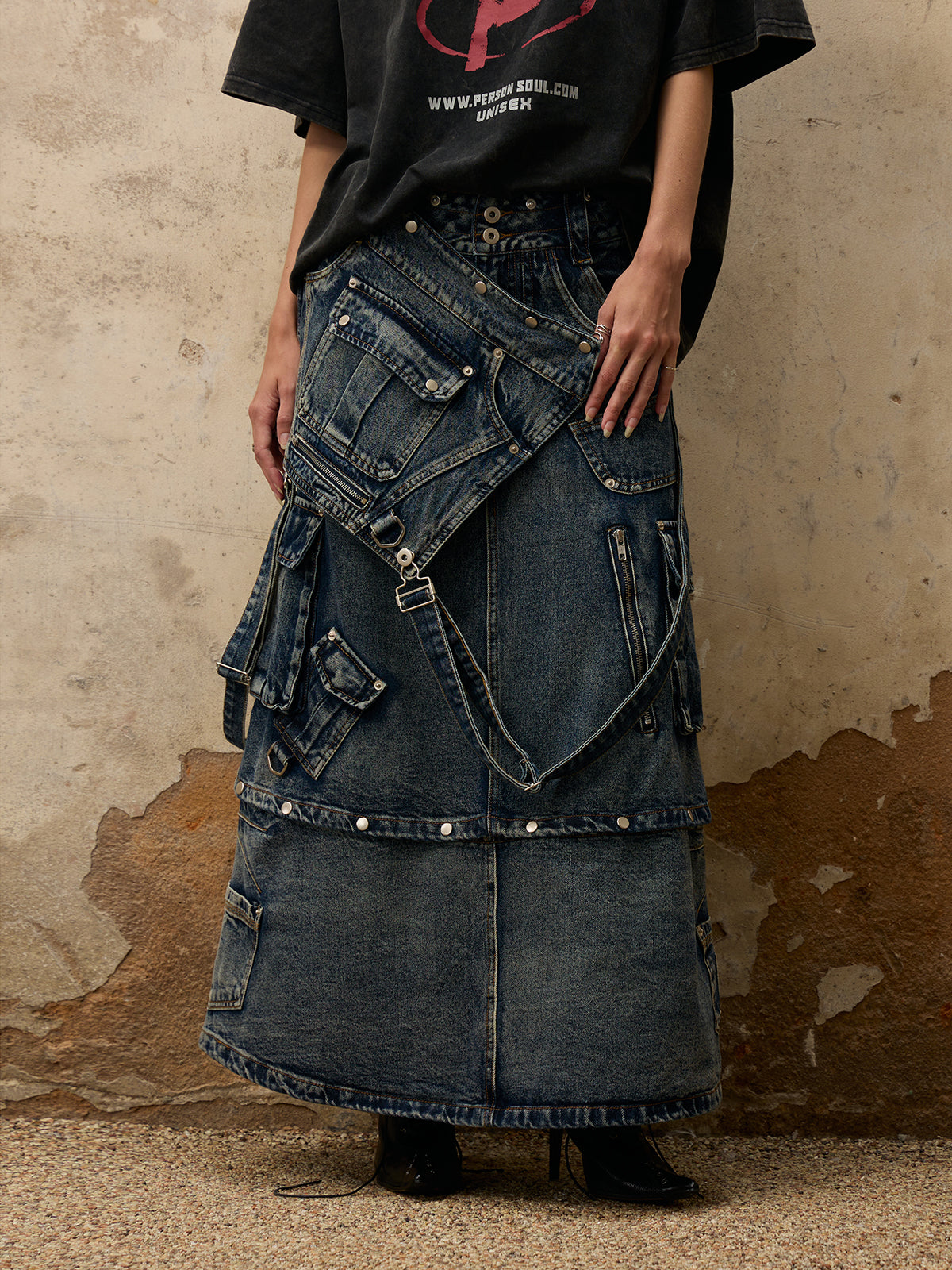 GOAT URBAN x Personsoul Maxi Denim Dungarees Skirt