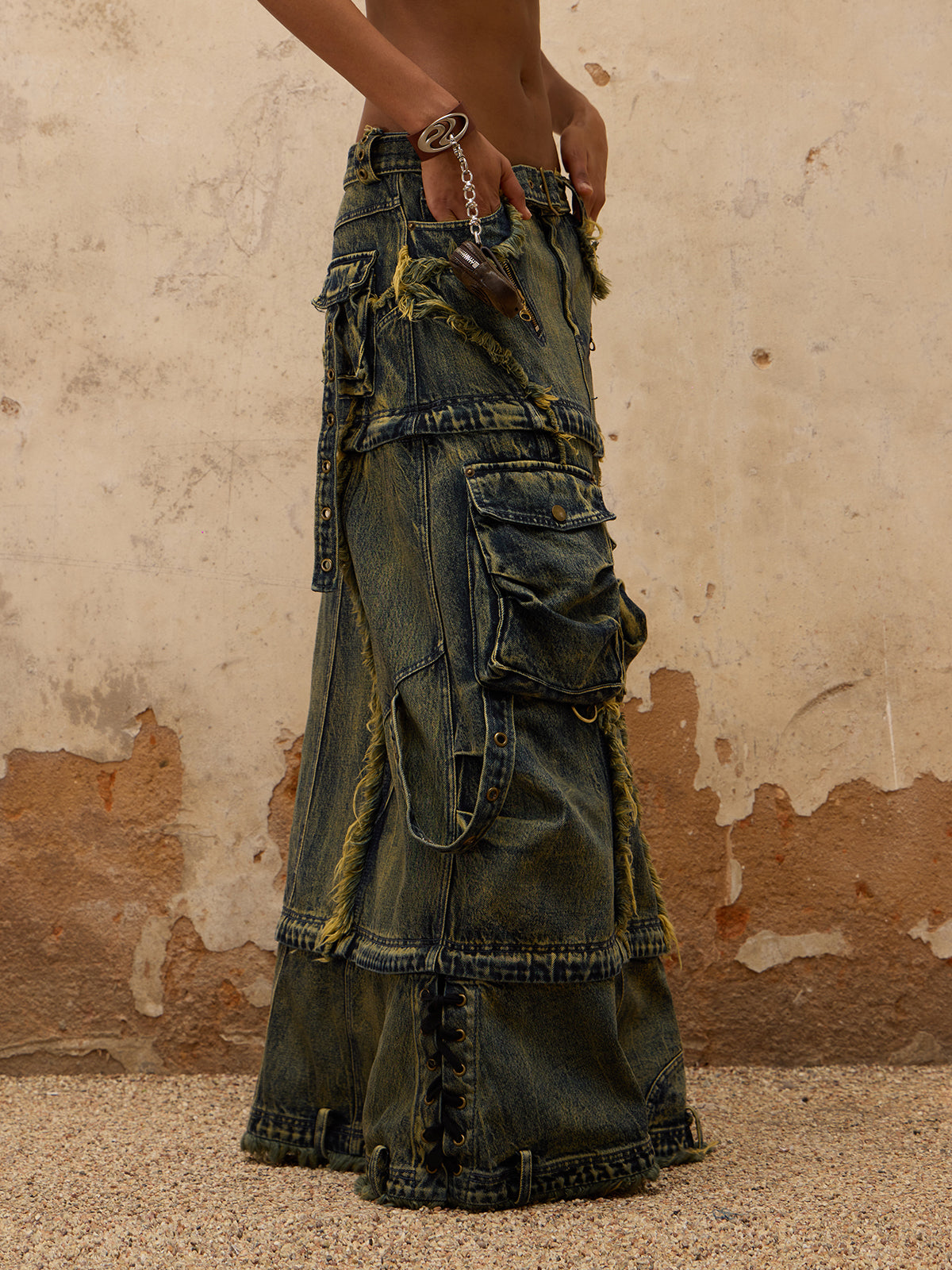 GOAT URBAN x Personsoul Three-Stage Maxi Denim Skirt