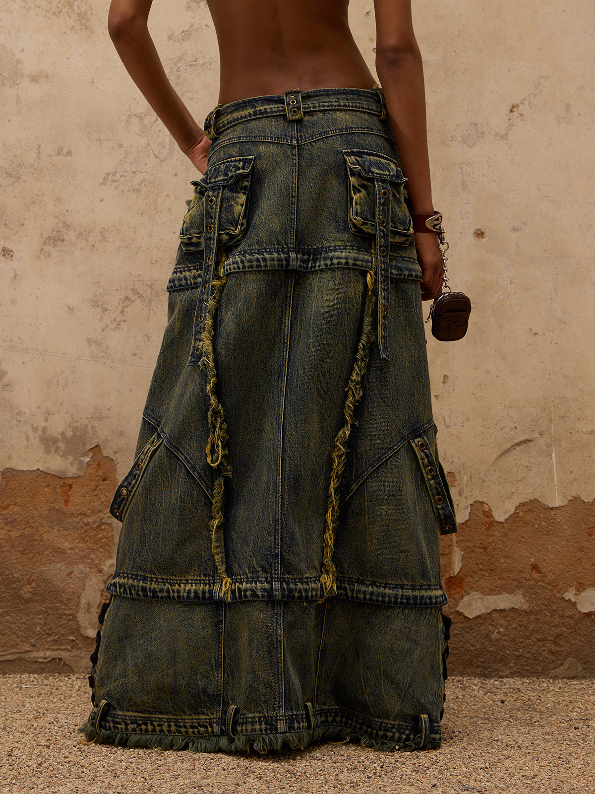 GOAT URBAN x Personsoul Three-Stage Maxi Denim Skirt