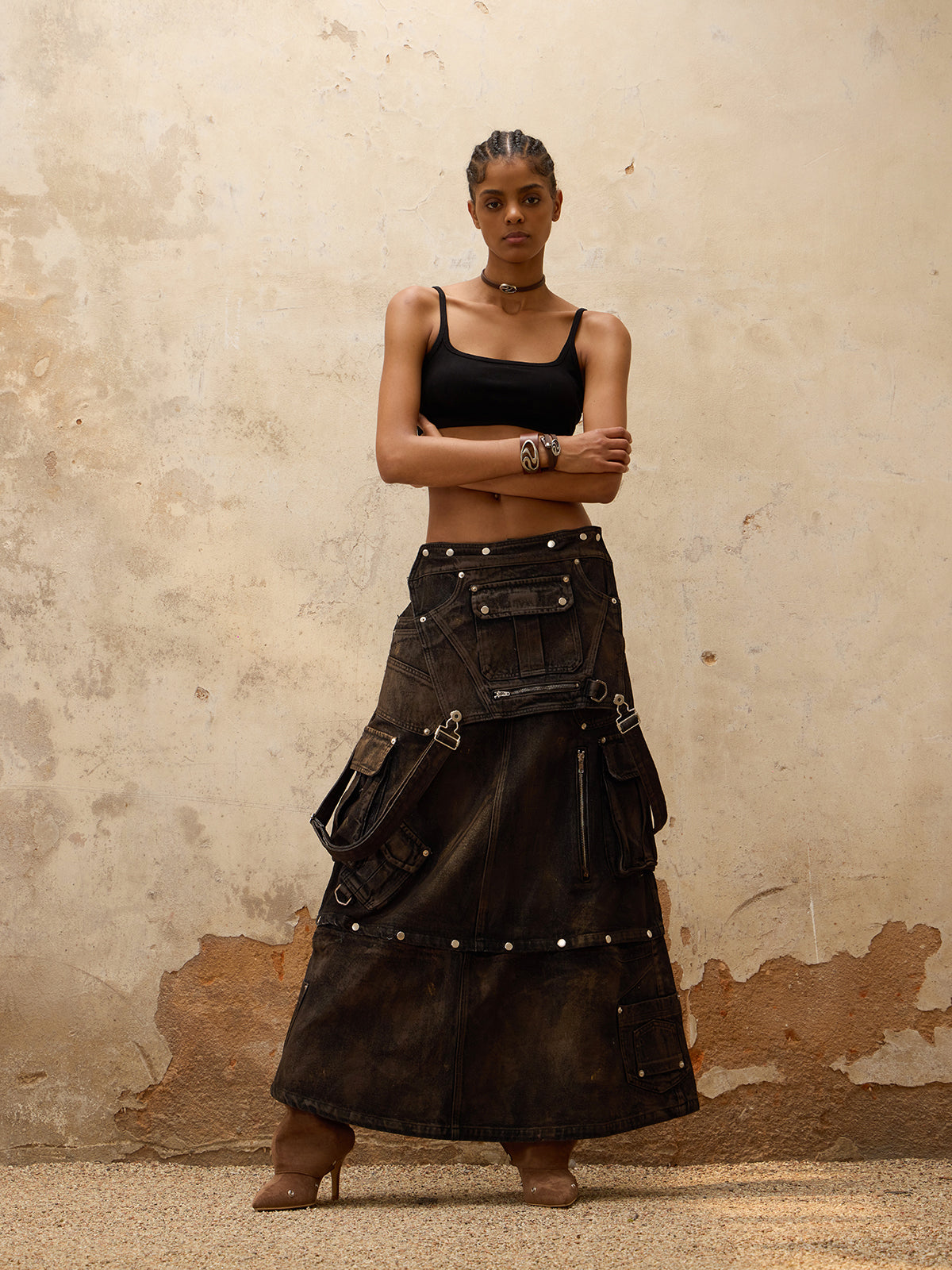 GOAT URBAN x Personsoul Mud Maxi Denim Dungarees Skirt