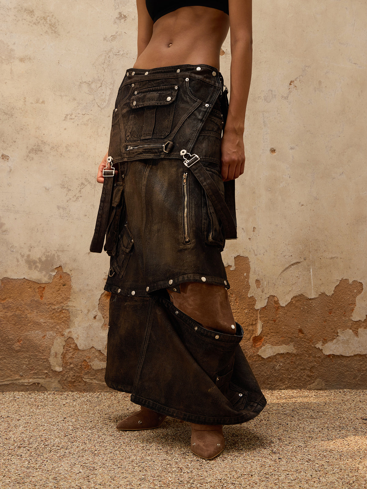 GOAT URBAN x Personsoul Mud Maxi Denim Dungarees Skirt