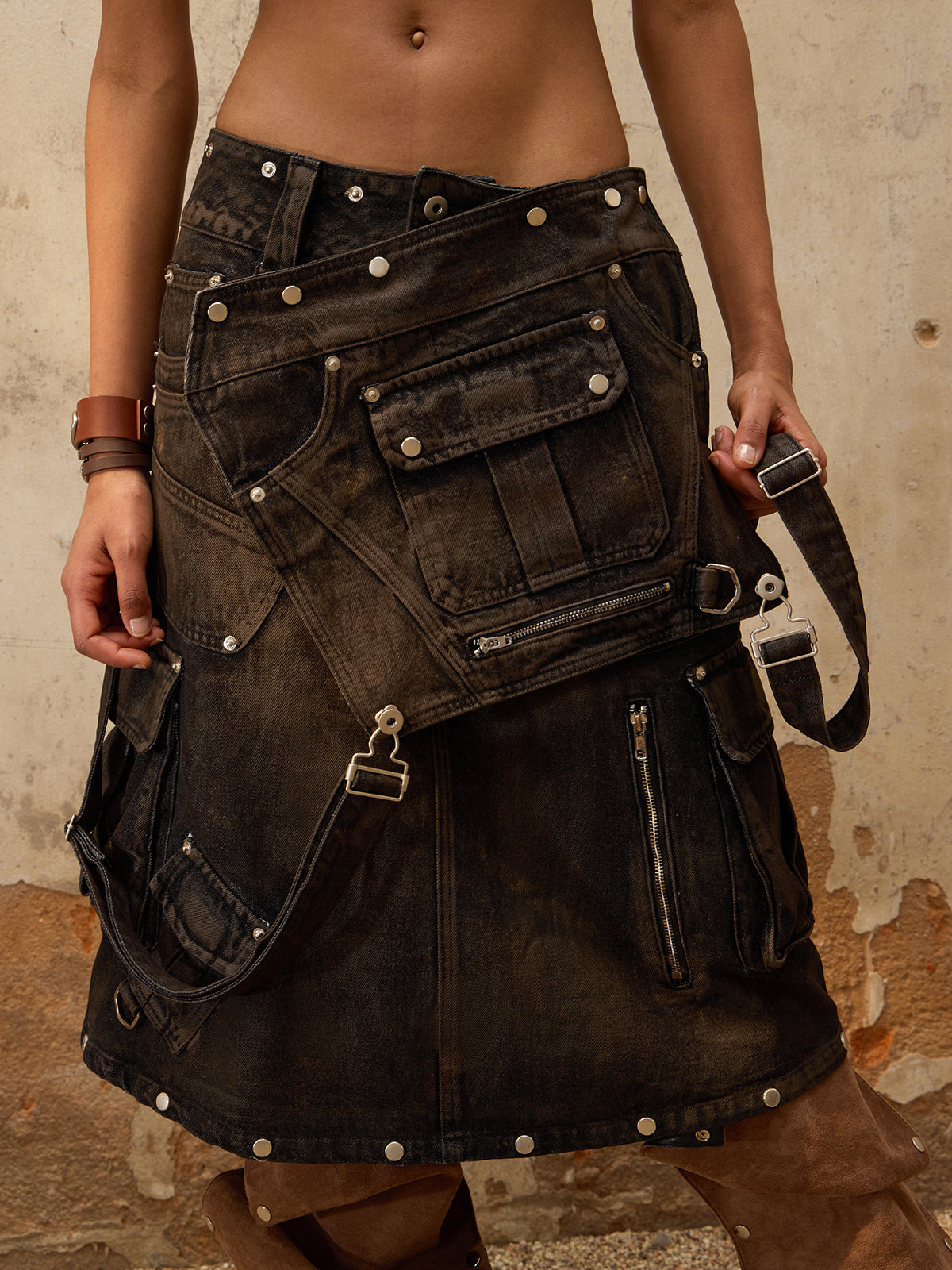 GOAT URBAN x Personsoul Mud Maxi Denim Dungarees Skirt