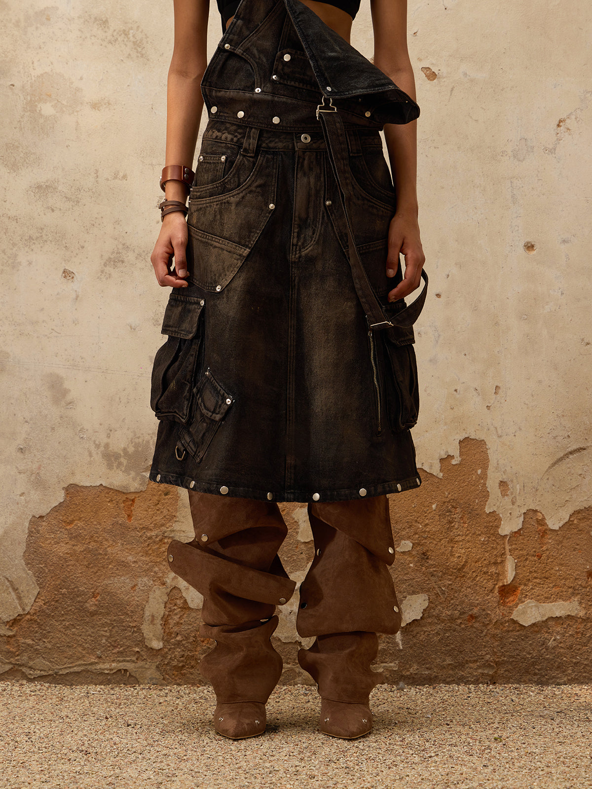 GOAT URBAN x Personsoul Mud Maxi Denim Dungarees Skirt