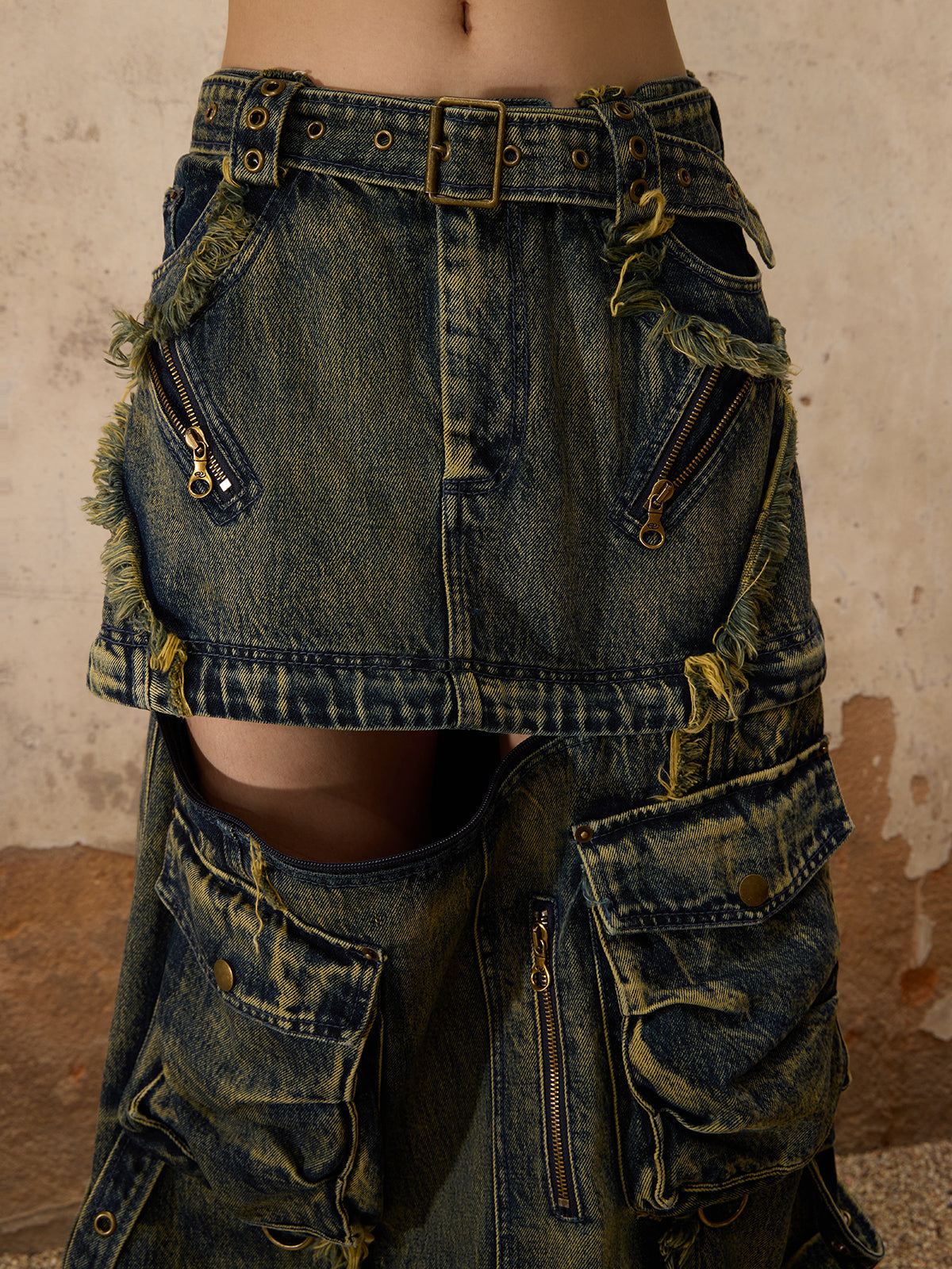 GOAT URBAN x Personsoul Three-Stage Maxi Denim Skirt